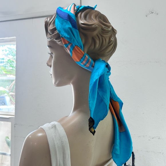 Silk Blue and Orange Scarf - Picture 14 of 16